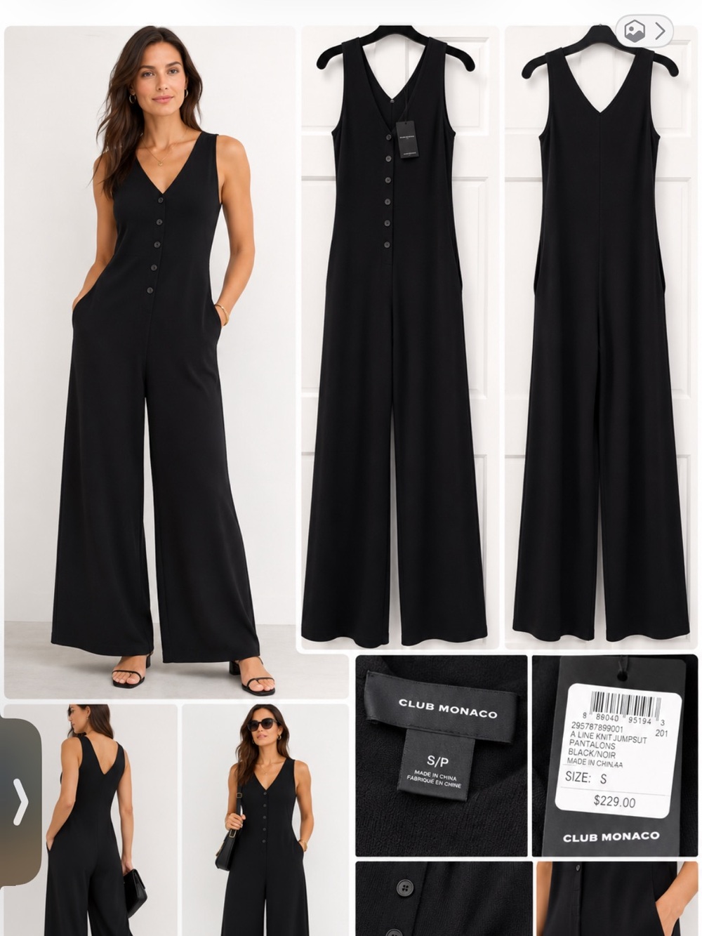 New with Tags Club Monaco Black Sleeveless Wide-Leg Jumpsuit-small COMFY!!